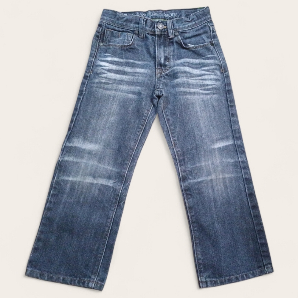 Boys Calvin Klein Jeans Bootcut Denim Fit in Stone Washed Dark Blue